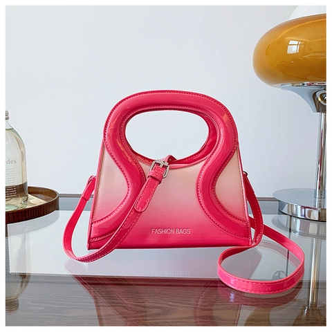 Borsa a Tracolla Trendy da Donna in Pelle PU Sfumata Borsa a Mano Lucida a Specchio Con Manico a Svuotamento Versatile