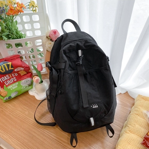Zaino da Donna in Nylon alla Moda Grande Capacità Urbano Semplice Design Con Strisce Riflettenti Borsa a Tracolla Casual per il Pendolarismo