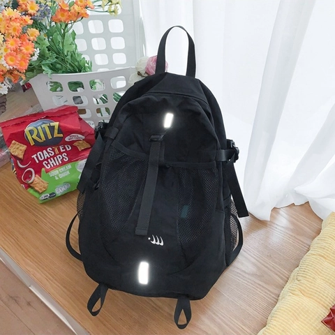 Zaino da Donna in Nylon alla Moda Grande Capacità Urbano Semplice Design Con Strisce Riflettenti Borsa a Tracolla Casual per il Pendolarismo