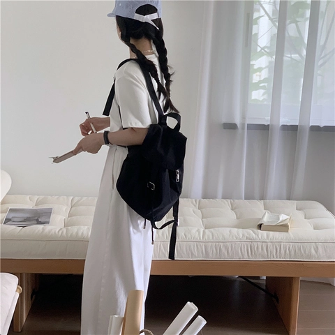 Damen Minimalistisch Nylon Rucksack Flip Top Kordelzug Große Umhängetasche Leicht Reise Schule Lässig Tagesrucksack Vielseitiger Rucksack