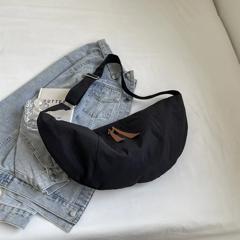 Borsa a Spalla Mezzaluna Grande Capacità Borsa a Tracolla Casual Donna Minimalista Urbana in Tessuto Borsa Hobo