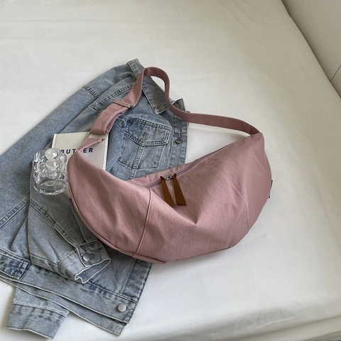 Borsa a Spalla Mezzaluna Grande Capacità Borsa a Tracolla Casual Donna Minimalista Urbana in Tessuto Borsa Hobo