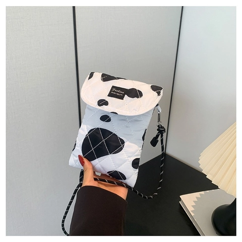 Dames Gewatteerde Ruitjes Stof Mobiele Telefoontas Stedelijk Eenvoudige Schouder Crossbody Tas Mode Casual Kleine Vierkante Tas
