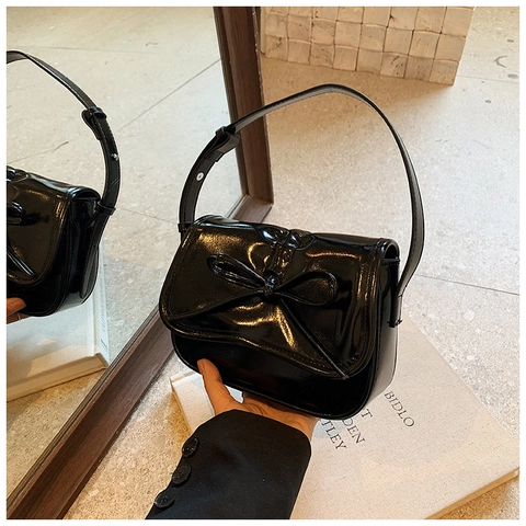 Bolso de Hombro de Mujer de PU y Tela Oxford Con Lazo Bolso Bandolera Elegante Minimalista Urbano Para Diario y Fiesta
