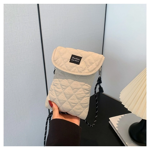 Dames Gewatteerde Ruitjes Stof Mobiele Telefoontas Stedelijk Eenvoudige Schouder Crossbody Tas Mode Casual Kleine Vierkante Tas