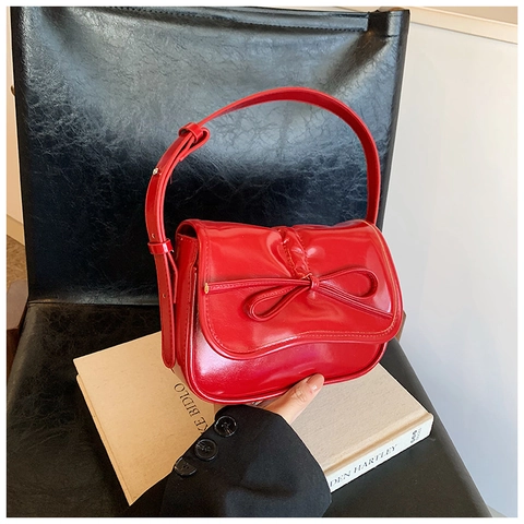 Bolso de Hombro de Mujer de PU y Tela Oxford Con Lazo Bolso Bandolera Elegante Minimalista Urbano Para Diario y Fiesta
