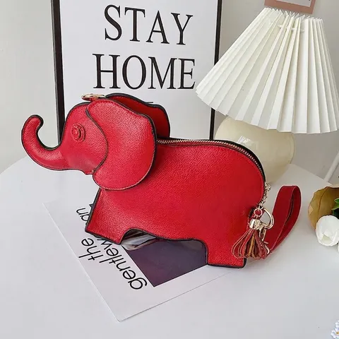 Creative Elephant Shaped PU Leather Crossbody Bag For Women Cute Animal Small Square Shoulder Bag With Stitching Design