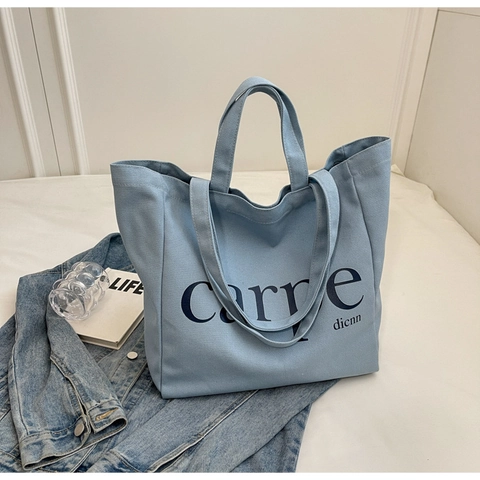 Damen Casual Segeltuch Tote Bag Minimalistisch Buchstaben Druck Handtasche Große Kapazität Schultertasche Einkaufstasche Für Pendeln