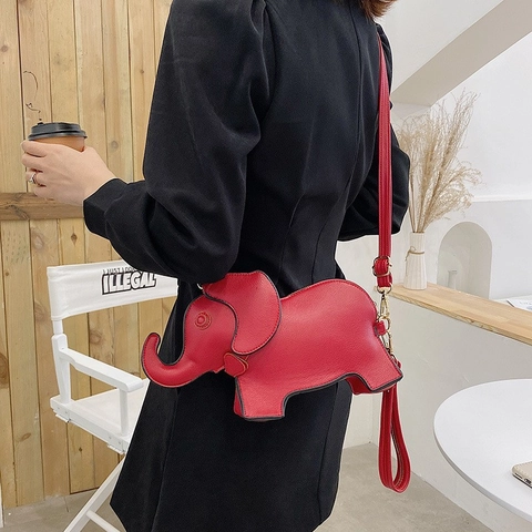 Creative Elephant Shaped PU Leather Crossbody Bag For Women Cute Animal Small Square Shoulder Bag With Stitching Design