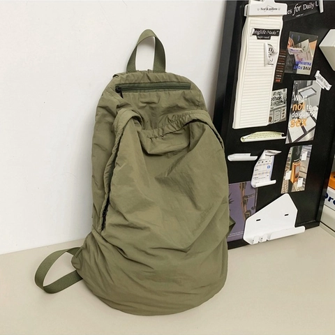 Zaino in Nylon con Trama Increspata Urban Minimalista Grande Capacità Borsa a Spalla Tinta Unita Zaino Leggero per Donna Quotidiano Viaggio