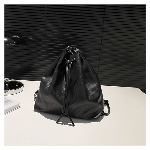 Bolso de Hombro Patchwork de Cuero PU para Mujer Moda Bolso de Cubo con Cordón Gran Capacidad Bolso de Mano Minimalista Urbano