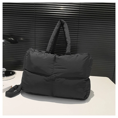 Bolso Tote Acolchado de Nailon para Mujer Minimalista Gran Capacidad Color Sólido Impermeabile Bolso de Hombro Bandolera Casual