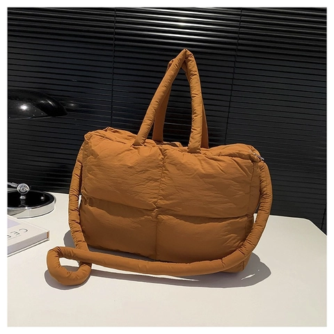 Bolso Tote Acolchado de Nailon para Mujer Minimalista Gran Capacidad Color Sólido Impermeabile Bolso de Hombro Bandolera Casual