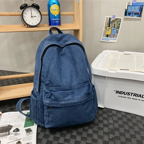 Damen Vintage Gewaschener Denim Rucksack Große Kapazität Urban Minimalist Design Schule Reisen Schultertasche Retro Gewaschene Denim Tasche