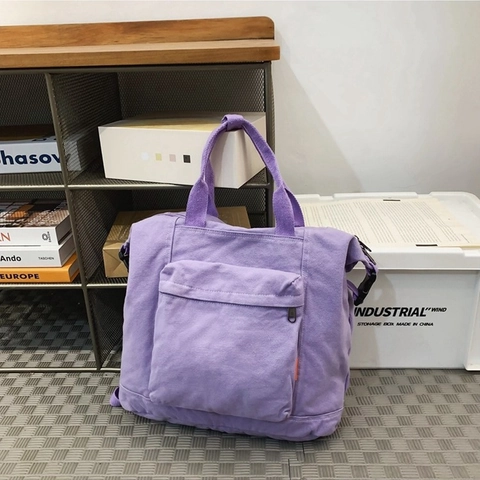 Women Large Canvas Shoulder Bag Dual Use Backpack Workwear Style Multi Pocket Tote Handbag Casual Daily School Bag