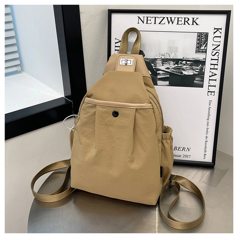 Damen Nylon Multifunktions Rucksack Schultertasche Minimalistisch Urban Alltag Umhängetasche Brusttasche Mit Metall Drehverschluss