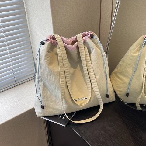 Grand Sac Fourre-tout en Toile avec Cordon pour Femmes Sac à Épaule Décontracté Design Imprimé Simple Sac à Main pour le Shopping Quotidien