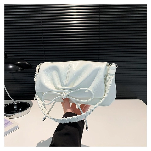 Borsa a Tracolla da Donna in PU Pieghettata Con Decorazione a Fiocco e Manico Intrecciato Borsa Versatile