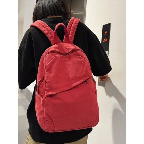 Mochila de Lona Lavada de Estilo Japonés para Mujer Gran Capacidad Minimalista Color Sólido Bolsa de Viaje Escuela Mochila Casual