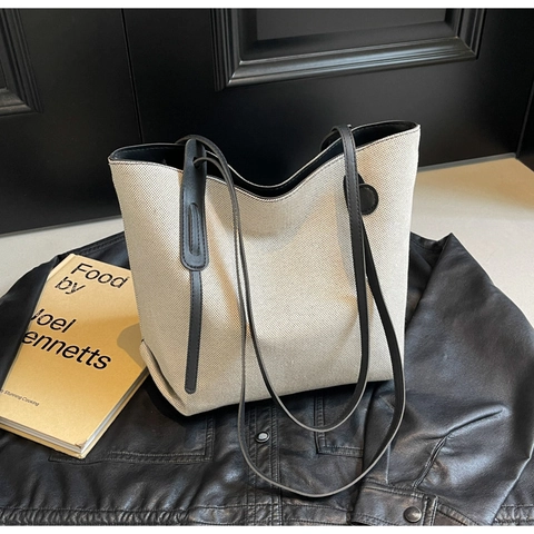 Borsa Tote in Tela da Donna Grande Capacità Minimalista Urbana Borsa a Tracolla Con Manico in Pelle PU Patchwork Borsa per Lavoro Quotidiano