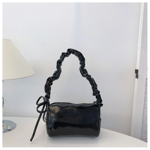 Borsa a Tracolla in Pelle PU Lucida Con Manico Scrunchie per Donna Y2K Borsa a Pieghe Tasche Frontali Funzionali Moda