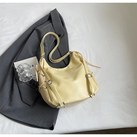 Bolso Hobo de Cuero PU Arrugado para Mujer Con Decoración de Lazo Gran Capacidad Bolso de Hombro Cruzado para Uso Diario Moda de Verano