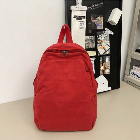 Fashion Casual Canvas Backpack Large Capacity Solid Color Simple Travel Shoulder Bag For School Students Women Teens