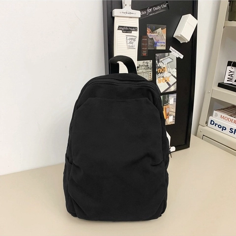 Fashion Casual Canvas Backpack Large Capacity Solid Color Simple Travel Shoulder Bag For School Students Women Teens