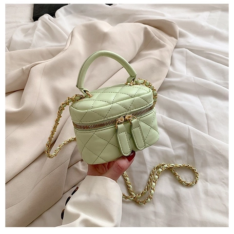 Mini Borsa da Donna a Forma di Scatola Trapuntata a Rombi in Pelle PU Con Tracolla a Catena in Metallo Borsa a Mano Alla Moda