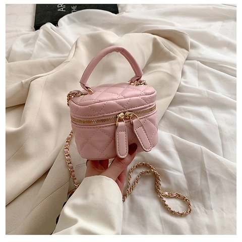 Mini Borsa da Donna a Forma di Scatola Trapuntata a Rombi in Pelle PU Con Tracolla a Catena in Metallo Borsa a Mano Alla Moda