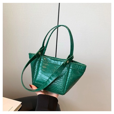 Damen Krokodilmuster PU Leder Einkaufstasche Große Kapazität Handtasche Stilvolle Schultertasche Mit Doppelgriffen Und Riemen