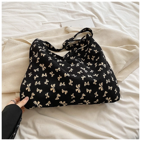 Bolso Tote de Lona de Gran Capacidad para Mujer Estampado Floral Leopardo Lazo Bolso de Hombro Casual Bolso de Compras