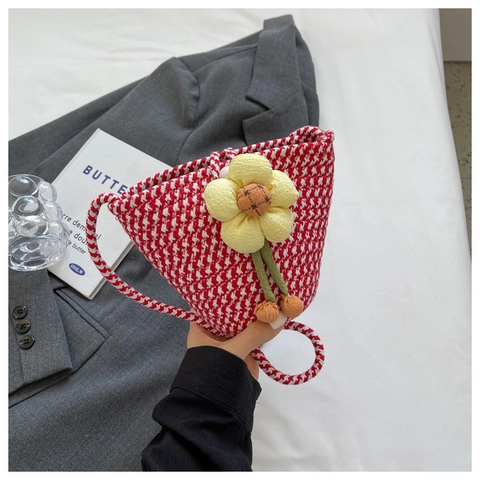 Damen Geflochtene Blume Umhängetasche Sommer Boho Stil Umhängetasche Mit Perlenschnalle Handgefertigte Strick Strandtasche Mode Lässiges Geschenk