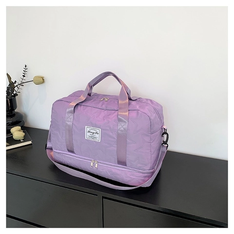 Große Kapazität Damen Stern Gesteppt Stoff Reisetasche Multifunktionale Nylon Gym Umhängetasche Mit Boden Schuhfach