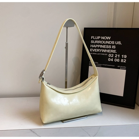 Bolso de Hombro de Cuero PU para Mujer Bolso Hobo de Media Luna de Moda Bolso de Axila Simple y Versátil Con Hebilla de Metal