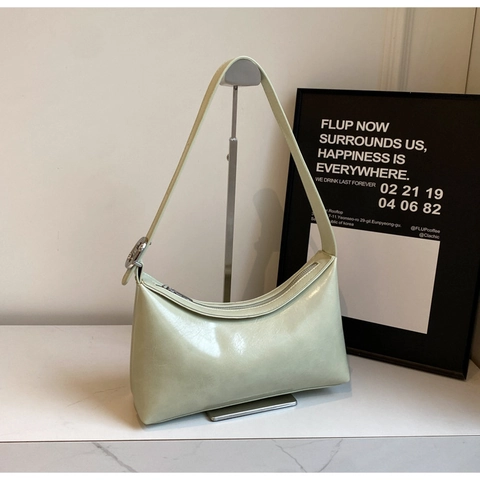 Bolso de Hombro de Cuero PU para Mujer Bolso Hobo de Media Luna de Moda Bolso de Axila Simple y Versátil Con Hebilla de Metal