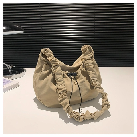 Damen Mode Geraffte Schultertasche Leicht Nylon Crossbody Tasche Minimalistisch Kordelzug Cloud Bag Täglich Lässig