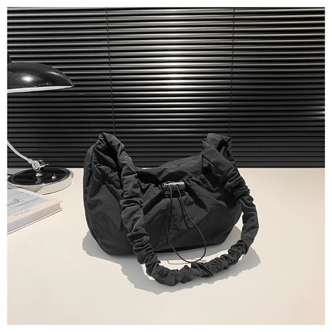Damen Mode Geraffte Schultertasche Leicht Nylon Crossbody Tasche Minimalistisch Kordelzug Cloud Bag Täglich Lässig