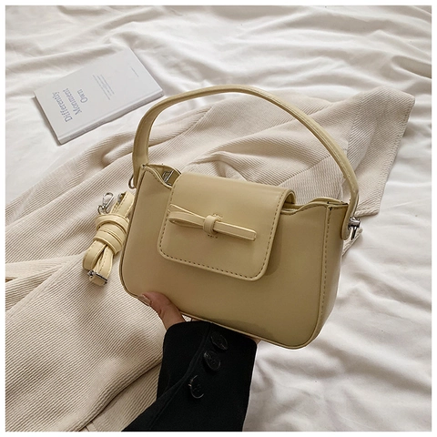 Bolso de Hombro de Cuero PU para Mujer Decoración de Lazo Bolso Bandolera Moda Retro Color Sólido Bolso de Mano Elegante