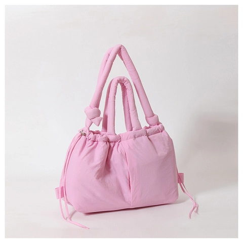 Borsa a Spalla Imbottita in Nylon da Donna Grande Capacità Borsa Tote Nuvola Con Coulisse Per Shopping Quotidiano Casual Moda