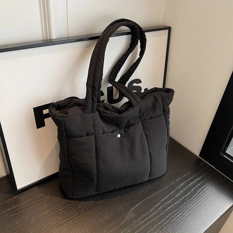 Women Large Quilted Tote Bag Fashion Solid Color Fabric Puffy Shoulder Bag Casual Versatile Top Handle Handbag Travel Bag