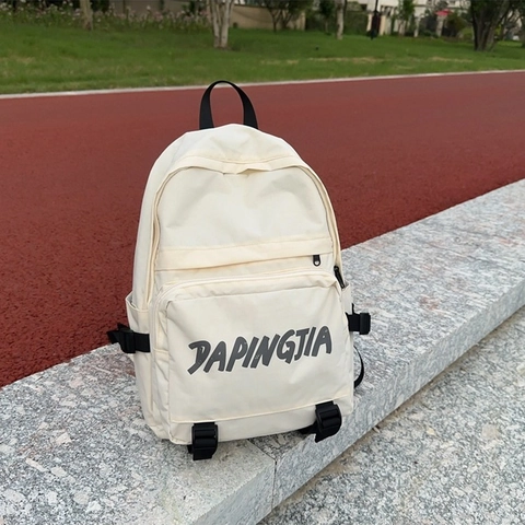 Mochila Casual de Nailon para Mujer Gran Capacidad Bolsa de Viaje Estampado de Letras Mochila Escolar Moderna Simple