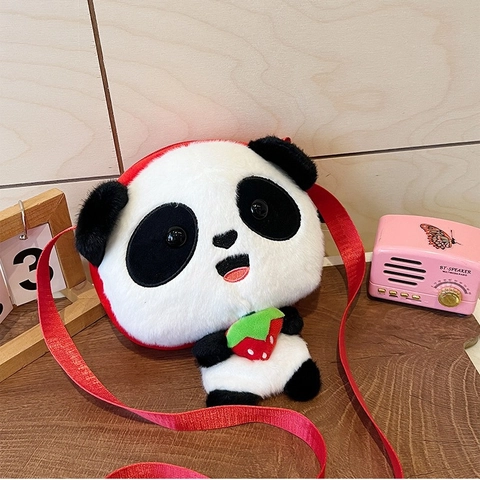 Mignon Sac à Bandoulière en Peluche Panda Dessin Animé Forme d'animal Sac à Main pour Femmes Filles Petit Sac Polyvalent