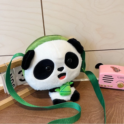 Mignon Sac à Bandoulière en Peluche Panda Dessin Animé Forme d'animal Sac à Main pour Femmes Filles Petit Sac Polyvalent