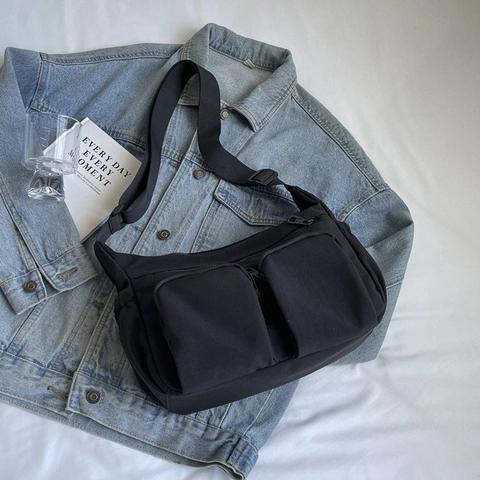 Borsa a Tracolla da Donna Grande Capacità Multi Tasca Minimalista Urbana in Tessuto Nylon Messenger Con Tracolla Regolabile