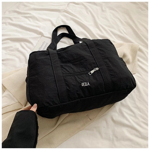Women Large Capacity Nylon Shoulder Bag Crinkle Texture Lightweight Tote Bag Minimalist Casual Travel Fitness Handbag