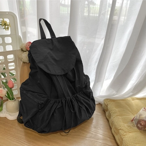Sac à Dos Minimaliste en Nylon pour Femmes Grande Capacité Fermeture à Cordon Multi Poches Léger Mode Urbaine École