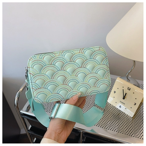 Borsa a Tracolla Trapuntata da Donna alla Moda con Ricamo Arcobaleno in Pelle PU con Tracolla Larga Semplice Borsa a Mano Quadrata Urbana