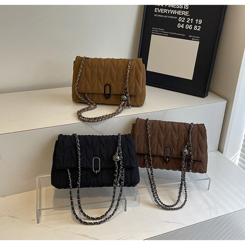 Bolso al Hombro para Mujer Acolchado en V Cuero PU Cadena Bolso Bandolera Minimalista Con Hebilla Metal Bolso Diario