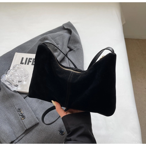 Bolso de Hombro de PU Minimalista Urbano para Mujer Color Sólido Bolso Hobo Cruzado con Cremallera para Uso Diario Moda